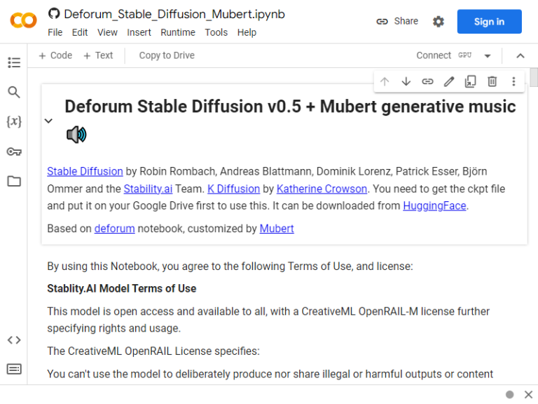 Deforum Stable Diffusion v0.5 + Mubert generative music