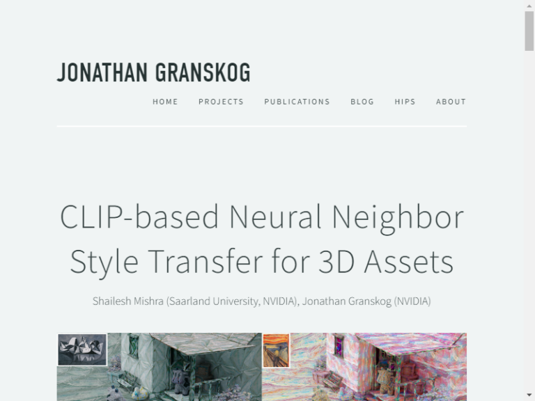 CLIP-based Neural Neighbor Style Transfer for 3D Assets