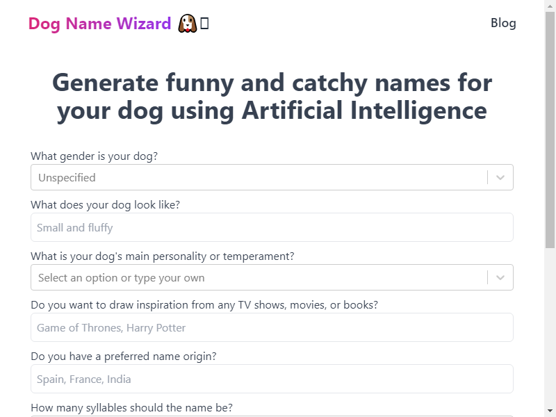 нейросеть Dog Name Wizard